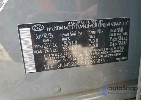 2023 Hyundai Santa Fe Sel Premium z USA, uszkodzony, nr VIN 5NMS3DAJXPH595836